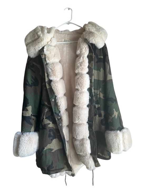 ASA Fashion Group Jackets & Blazers - Camo Faux Fur Lined Hooded Parka Jacket XL Plush Sherpa Lining Army Green Coat